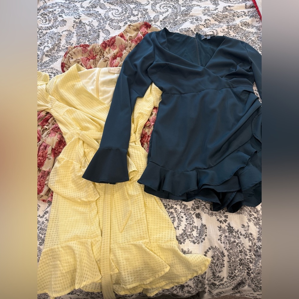 3 PC Bundle Small Yellow and Teal Ruffle Dresses/Romper
